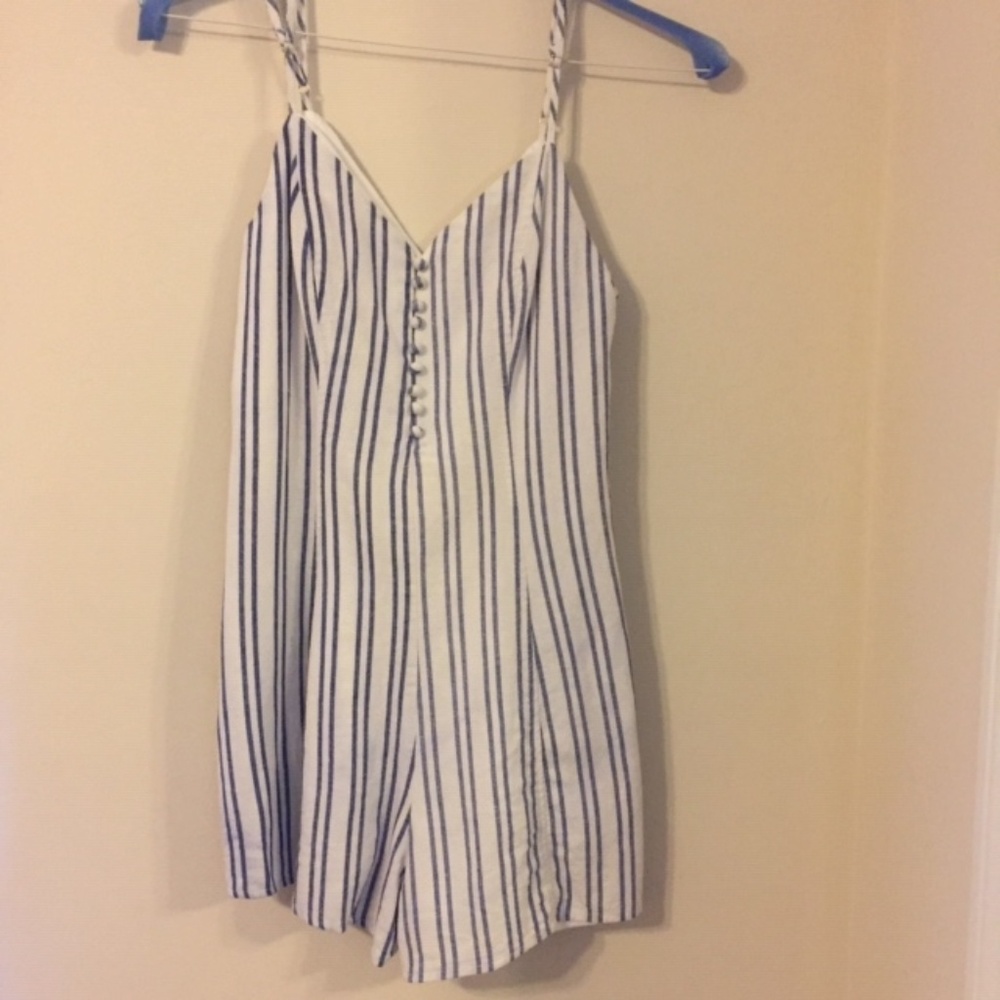 Blue and White Striped Romper